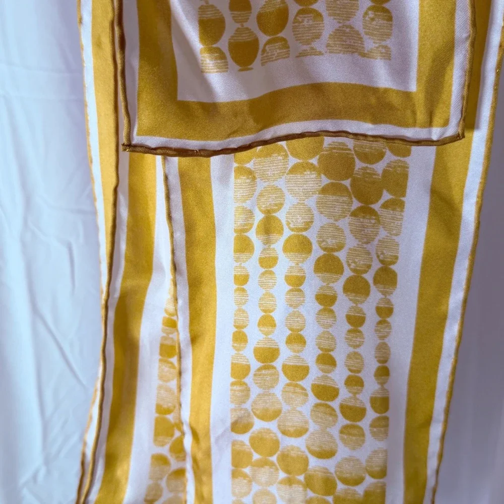 The Limited Silk Scarf Yellow White Polka Dot Geo Oblong Striped Border 114-02